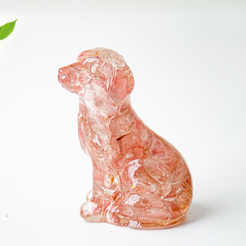 Resin Dog Figurine With Natural Crystal For Office Desk Decor And Home Gift