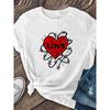 European Size Women's "Chain Heart LOVE" Printed Short-sleeved Shirt, Made of Soft and Breathable Polyester Fiber