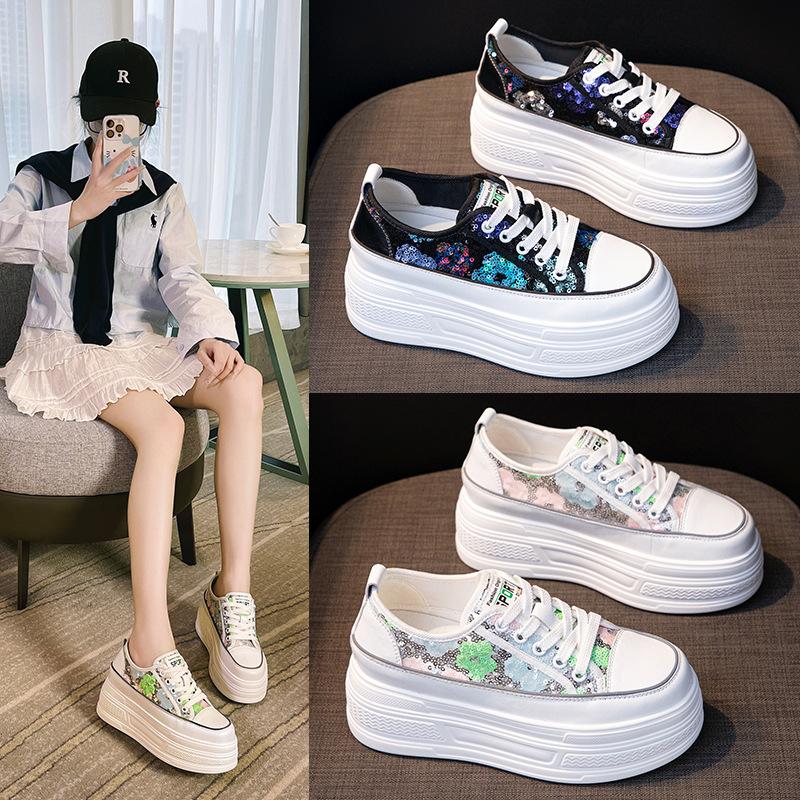 Board shoes spring and autumn new muffin thick-soled small breathable sequins