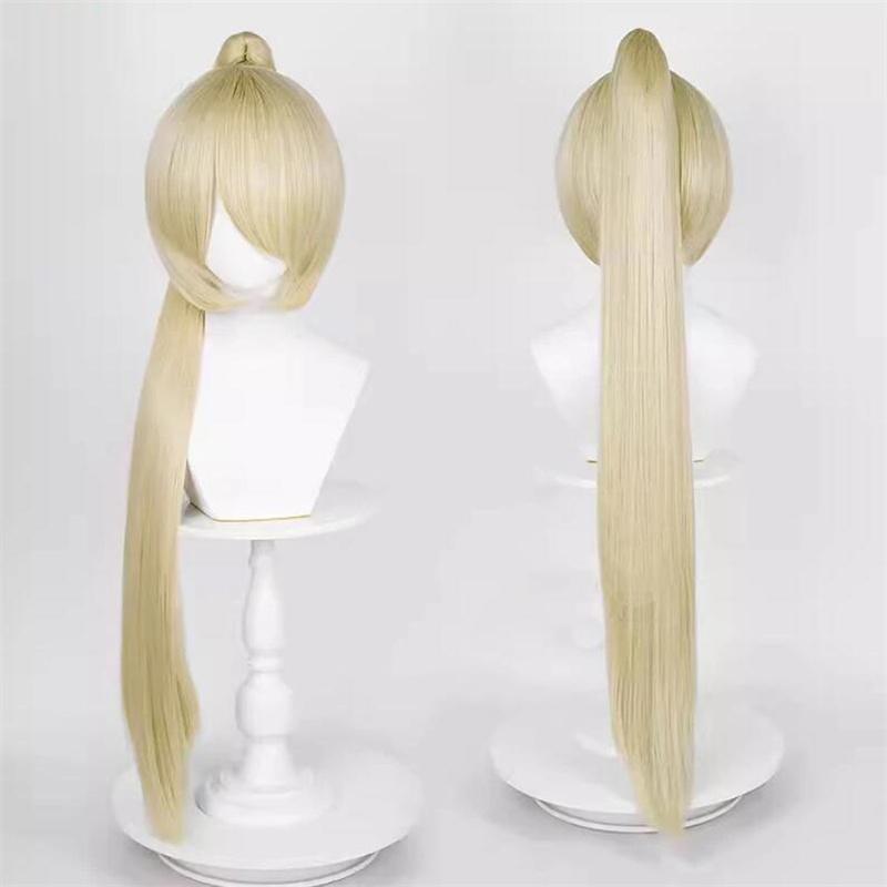 Peruca de cosplay de rabo de cavalo reto de 90 cm, peruca curta de anime, peruca universal multicolorida, resistente ao calor, cabelo sintético + touca