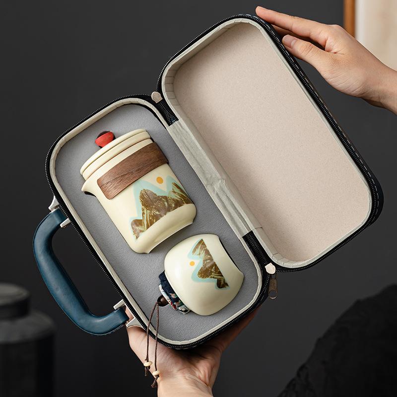 Retro Kung Fu Tea Set, Travel Tea Set, Portable Outdoor Quick Cup, Enterprise Ancient Rhyme Teapot