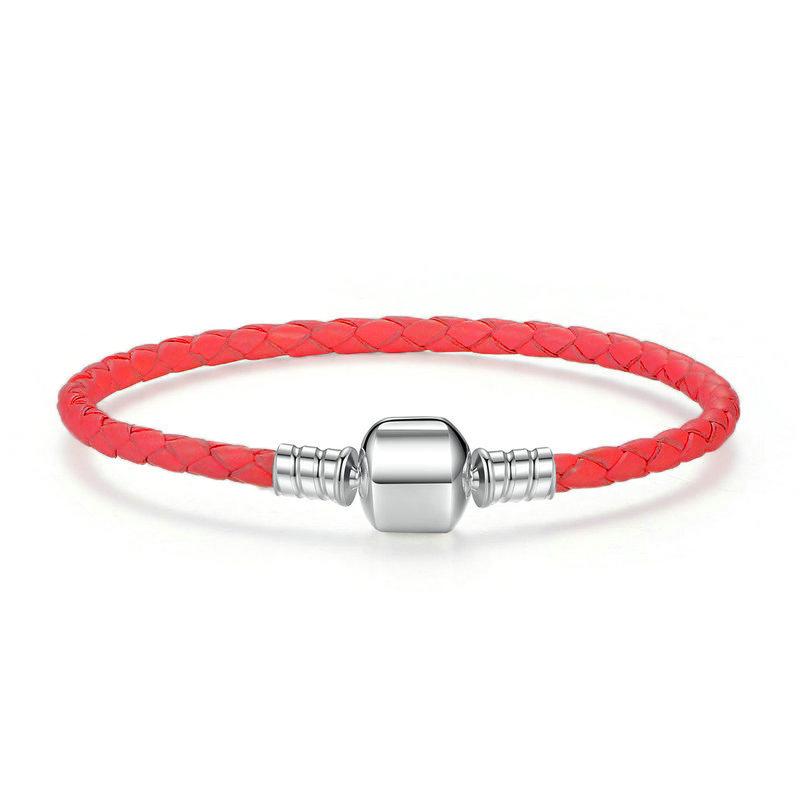 High Quality 100% S925 Sterling Silver Clasp Charm Bead Woven Leather Bracelet for Women & Children's Trendy Gift Jewelry