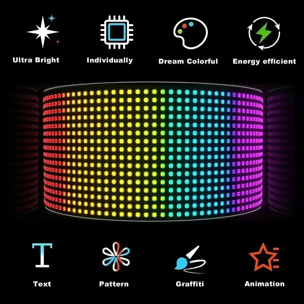 Car LED Matrix Pixel Display Screen APP Control Programmable RGB Scrolling Text Board Flexible Advertising Sign for Store Decor