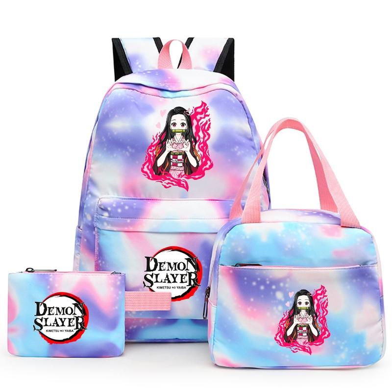 3ks/set Anime Demon Slayer Batoh pro dívky Chlapci Back To School Bag with Lunch Bag Student Bookbag Muži Ženy Cestovní taška Mochil