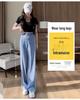 Women's Summer Tencel Wide-Leg Jeans - Lightweight, Elastic Waist, Ice Silk Drape, Loose Fit.