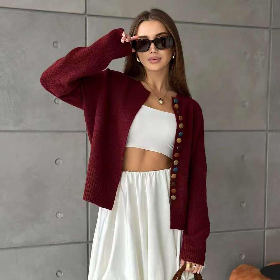 New Color Button Knitted Cardigan for Autumn and Winter, New Loose and Casual Sweater Coat for Women