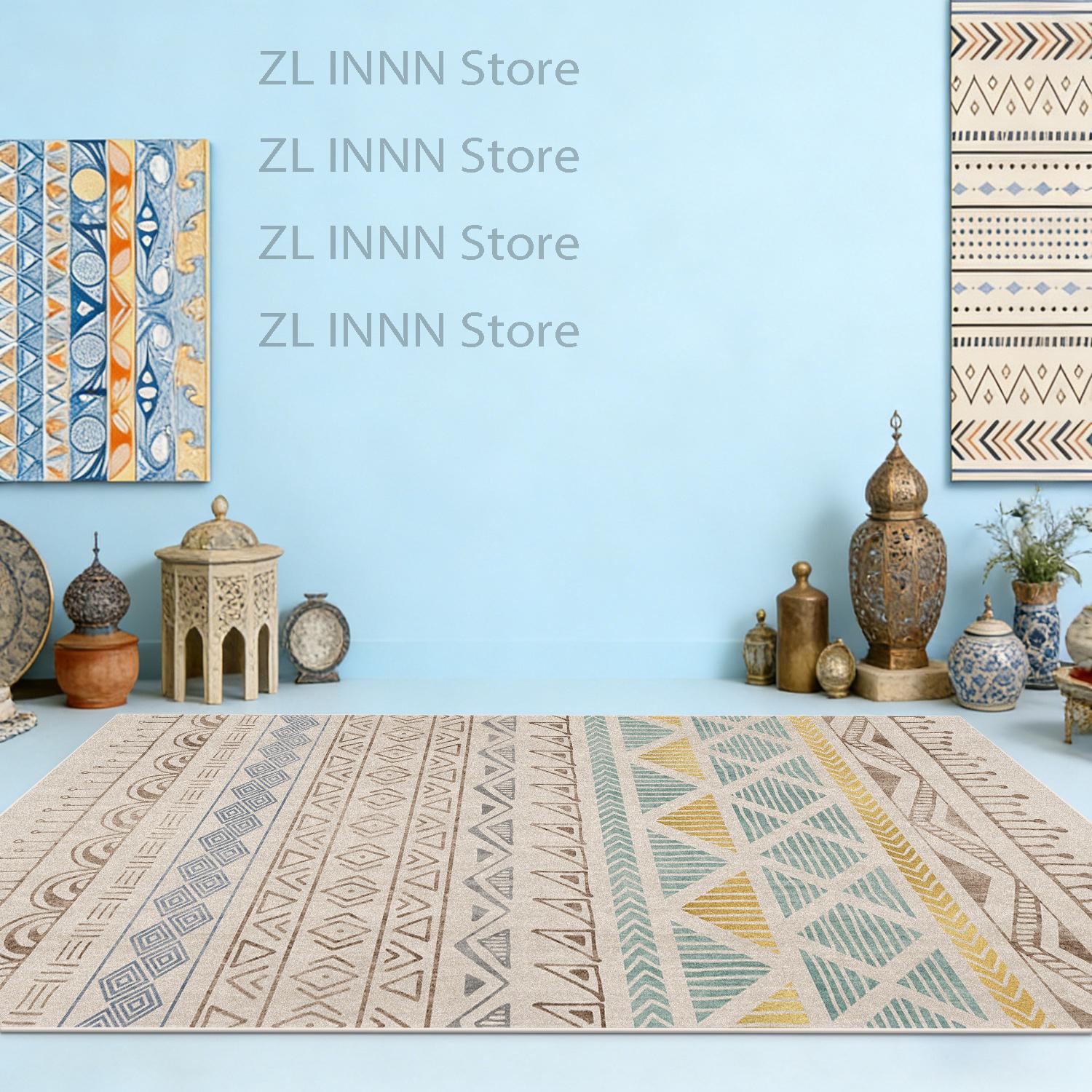

Morocco Ethnic Geometric Living Room Carpet Decoration Home Sofa Coffee Tables Non-slip Mat Large Area Easy Cleaning Retro Rug 60x90cm