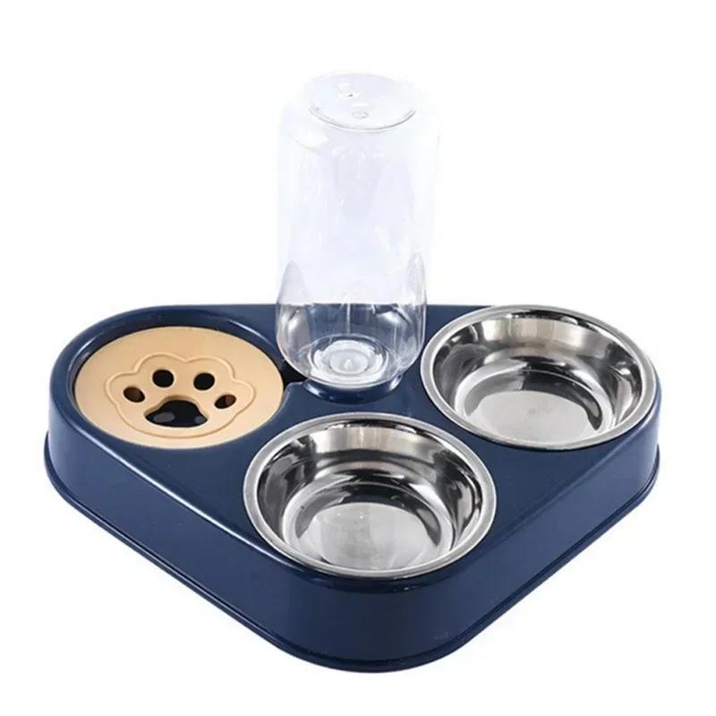 3-in-1 Pet Feeder Bowl Set with Water Bottle, Automatic Drinking & Double Stainless Steel Food Bowls for Dogs & Cats