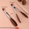 1pc Heavy Duty Stainless Steel Kitchen Tongs Non-Scratch Heat Resistant with Wooden Handle for BBQ Serving Flipping Cooking
