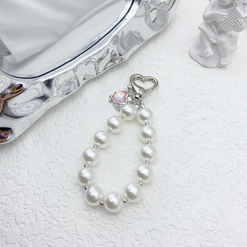 Fashion Pearls Hoop Heart Pendant Phone Case Straps Lanyard Pocket Keychain Strap Backpack Charm Car Key Decoration Chain