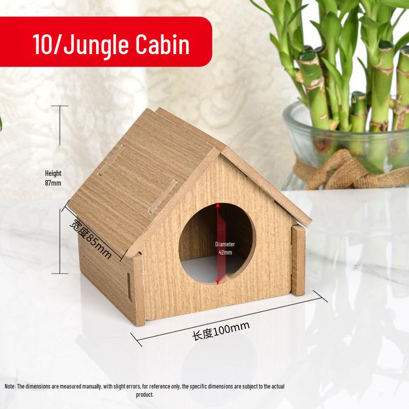 

Деревянный домик для хомяка: Кровать-гнездо против укусов без заусенцев, идеально подходит для золотистых хомячков, ландшафтный аксессуар для клетки.
