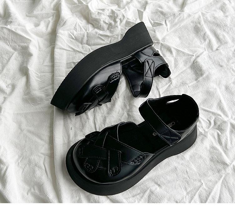 Mode 2025 Été Nouveau Style Rétro Mary Jane Sandales à Bout Fermé pour Femmes Style de Tissage Artistique et Polyvalent Chaussures Romaines à Semelles Épaisses