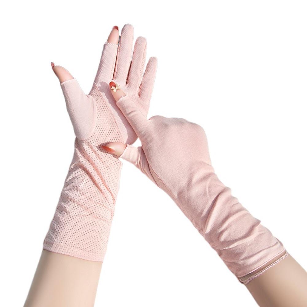 Thin Sun Protection Riding Gloves Anti-UV Summer Driving Mittens Women Sunscreen Gloves Outdoor розовый
