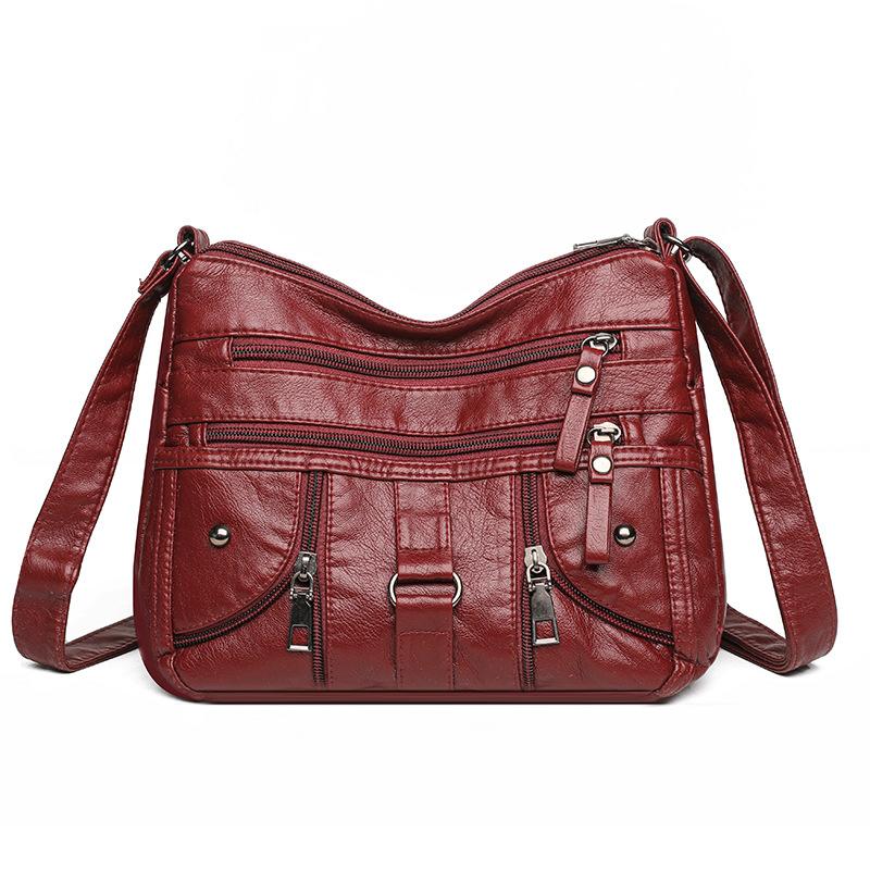 Double Layer Small Square Bag Soft Leather Mother Bag Large Capacity Single Shoulder Crossbody Bag