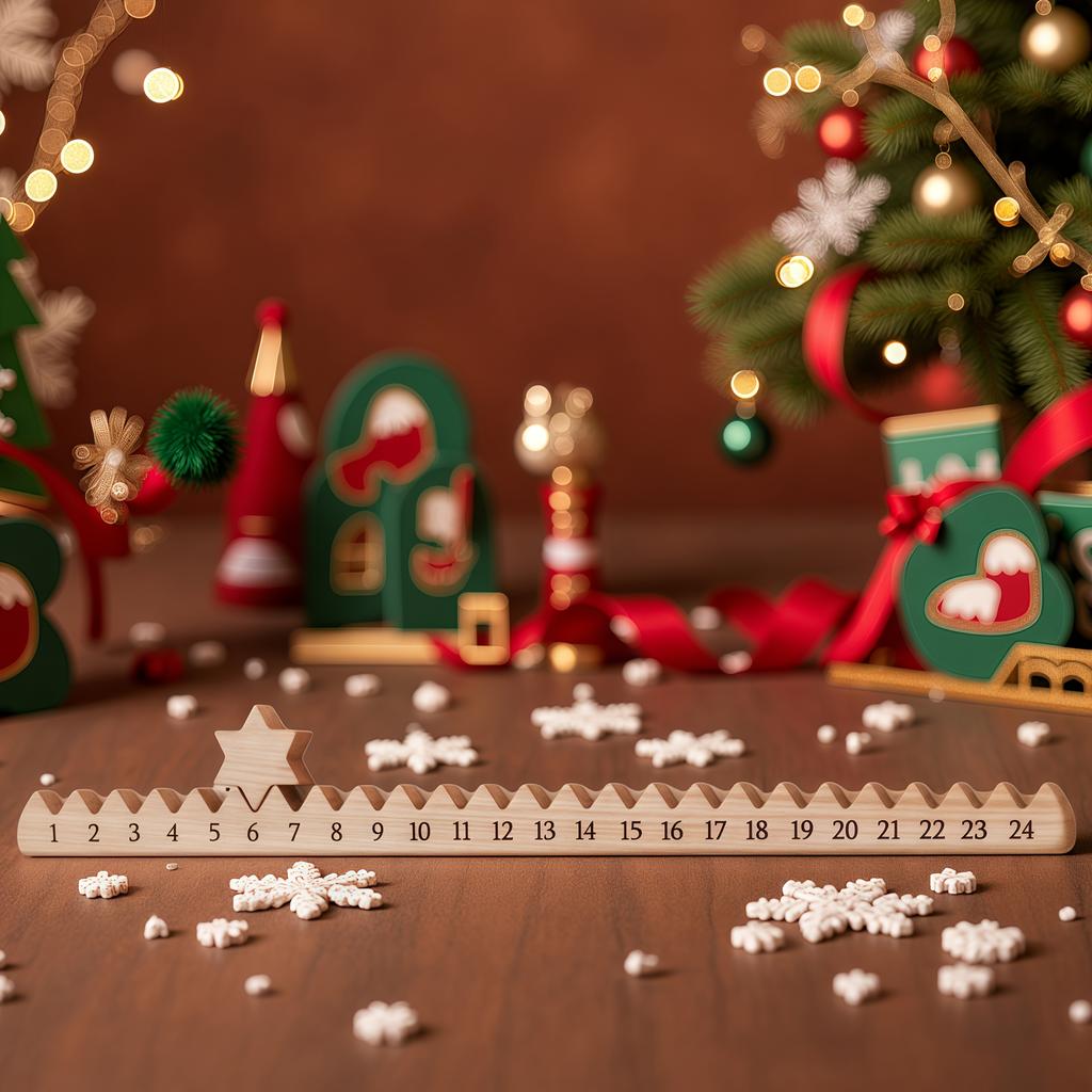 1pc Rustic Wooden Christmas Countdown Calendar with Stars, Farmhouse Style Holiday Decor, Artificial Wood Advent Calendar