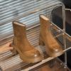 Medium boots 2025 autumn and winter new elastic thin boots thick heel boots fashionable versatile thick-soled British style medium heel women's boots
