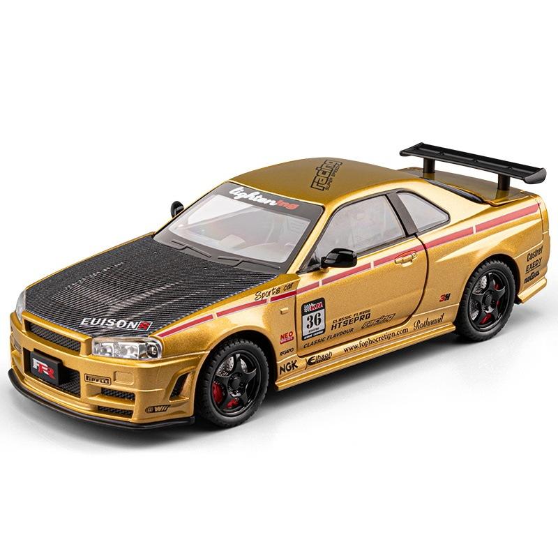 1/24 Nissan Skyline Ares GTR GT-R R34 Alloy Sports Car Model Diecast Metal Track Racing Car Vehicle Model Sound and Light Kids Toy Gift