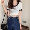Pink Short Sleeved Slim Fit Spring/summer Knitted Base Shirt for Women's Korean Version High Waisted Short Top for Inner Lining