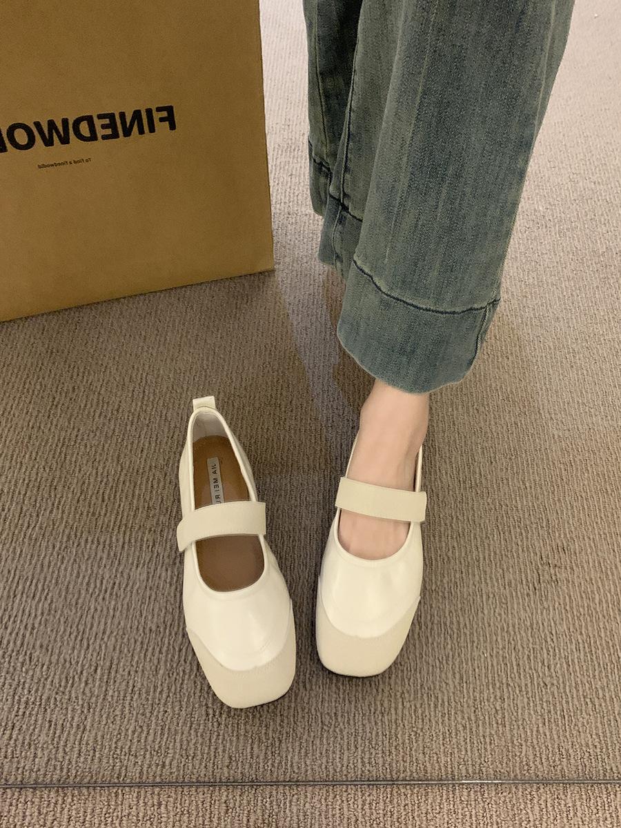 

Ретро квадратный носок серебристая вставка светлый рот туфли-лодочки женские весна, лето и осень 2025 новые фея повседневные на плоской подошве Мэри Джейн 40 бежевый