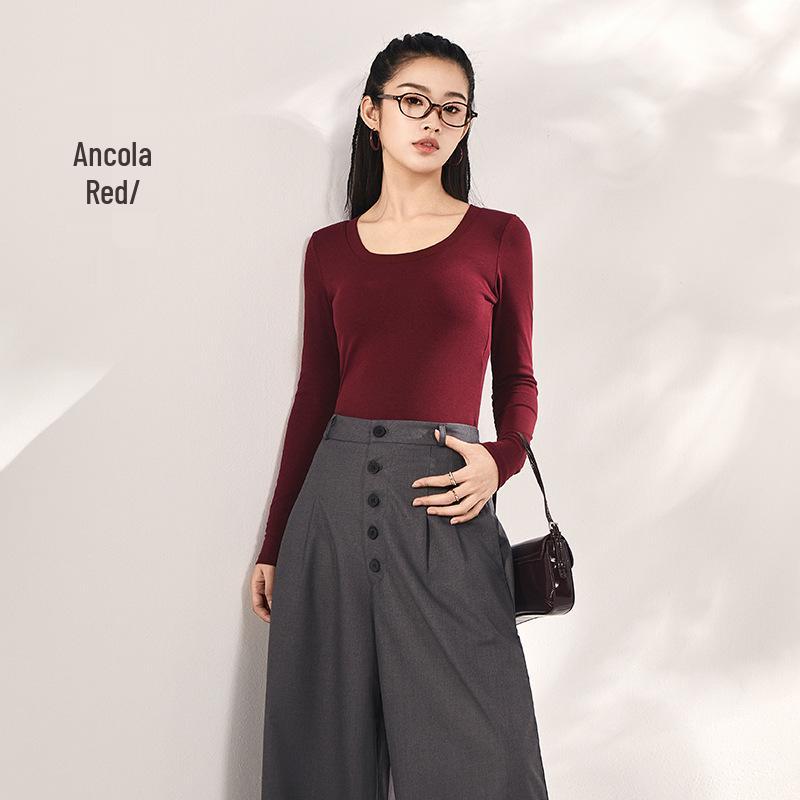 Women's Tencel Bamboo Fiber Long Sleeve Base Shirt with Chest Pad - Autumn/Winter Slimming Top