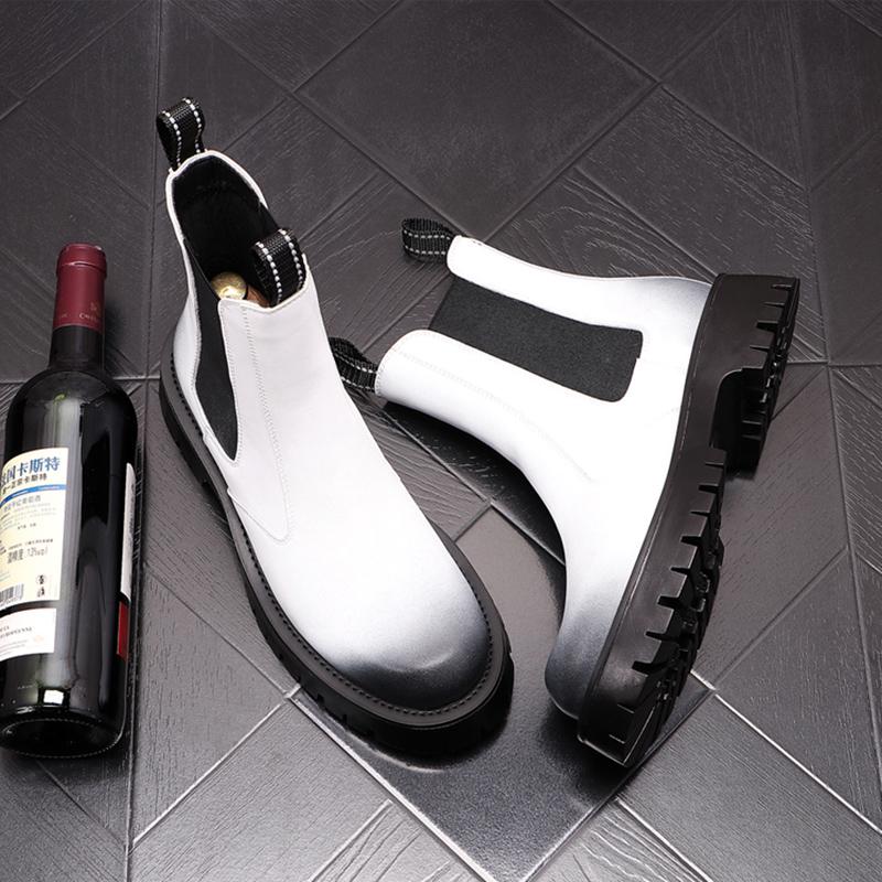 

Модные мужские роскошные модные высокие ботинки челси из натуральной кожи, панк-сценическое платье, ковбойские ботинки на платформе, красивые длинные рыцарские ботинки для мужчин 270 белый