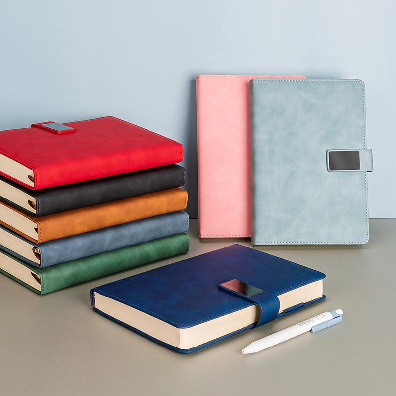 A5 Size Business Notebook with 80g Beige Paper Lined Magnetic Buckle Hard Leather Cover Diary Journal in 6 Designs to Choose
