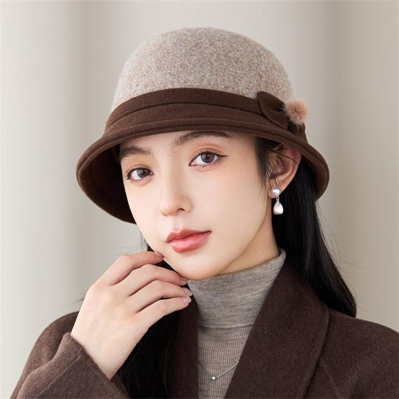 Middle-aged women's hat autumn and winter new fashion foreign style woolen bucket hat thickened warm mother grandma small basin hat