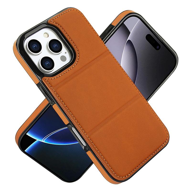 

Роскошный кожаный однотонный чехол для телефона iPhone 16 Pro Max 15 Plus 14 Pro 13 12 11 с откидной подставкой и слотом для карт, противоударный мягкий силиконовый бампер iPhone 11 Pro коричневый