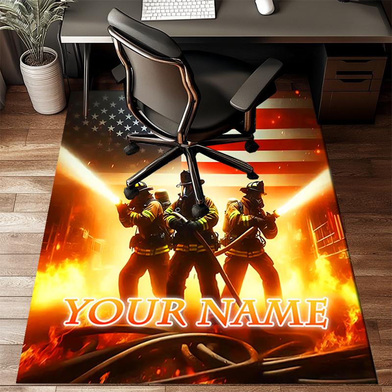 1PC Custom Name Firefighters Courage Flames Theme Floor Mat Ideal for Living Room, Game Rooms, Office, Bedroom,Floor Mat Playful Design