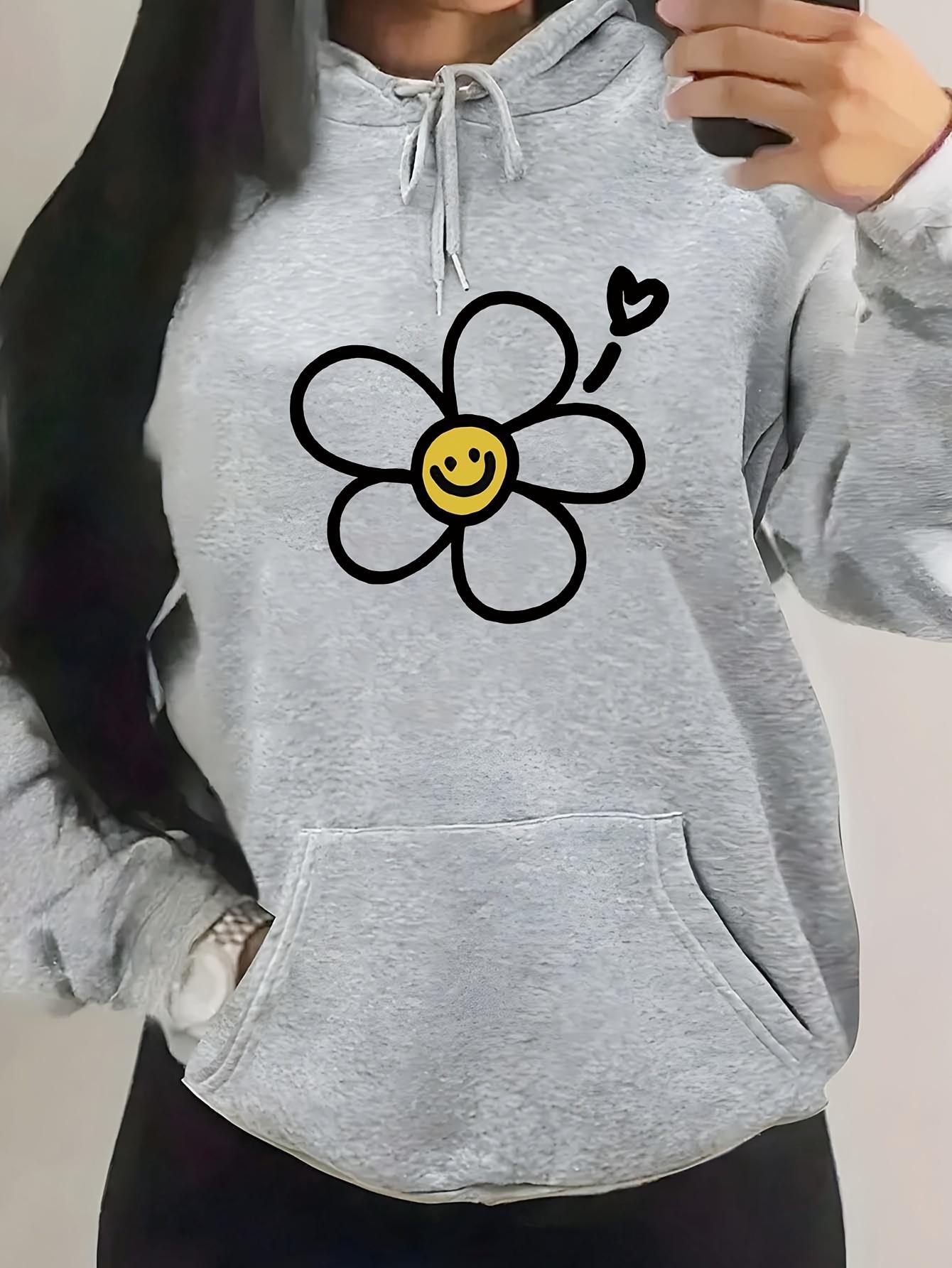 

Женское мультяшное худи с принтом улыбающегося лица и цветов, новинка осени и зимы 2025 года, топ с круглым вырезом и длинными рукавами, толстовка с капюшоном 3XL