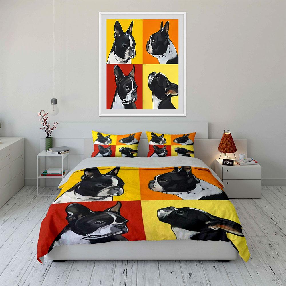 Colorful French Bulldog Art Bedding Duvet Cover Set Duvet Cover Pillowcases (1*Duvet Cover 2*Pillowcases, without duvet insert)