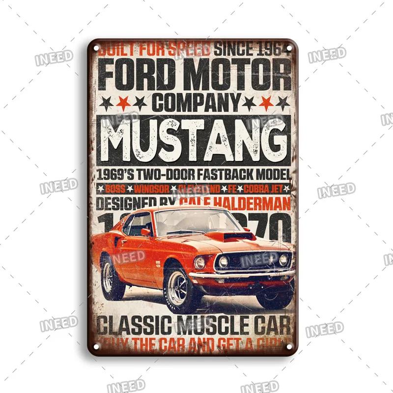 Retro Ford Mustang Metal Tin Sign Vintage Car Brand Wall Stickers Garage Decoration Man Cave House Wall Sign 8x12 Inch