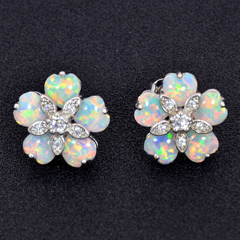 2026 Five Flower White Stud Earrings Cute Girl Flower Earrings Fashionable and Trendy Exquisite Inlaid Zircon Jewelry Earrings