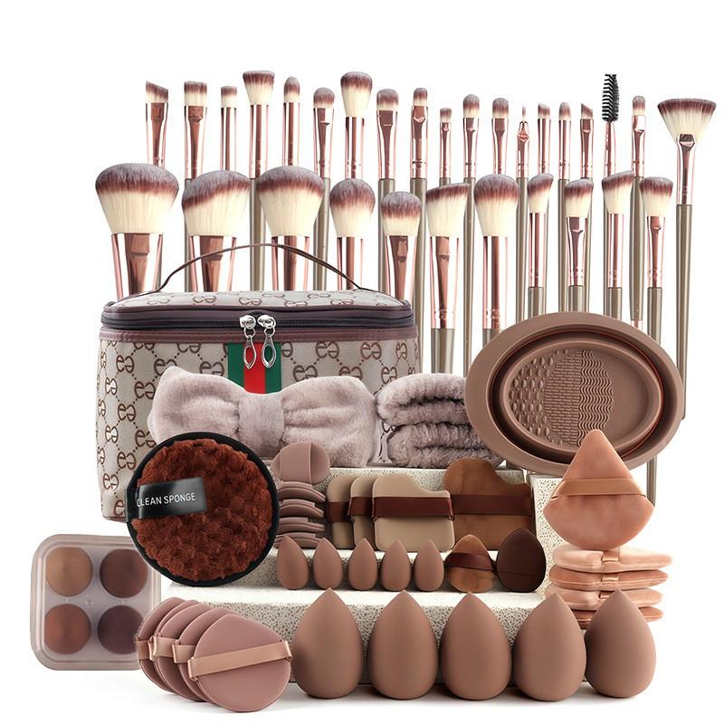 67pcs Coffee Makeup Sponge Brushes Set Foundation Blending Powder Puff Cosmetic Tools