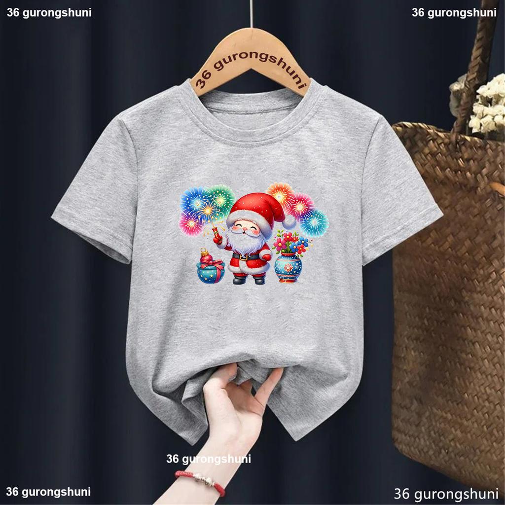 Happy Christmas And New Year! Funny Santa Claus Graphic Print For Boys Tshirt Summer Fashion Christmas Gifts Children'S Clothes