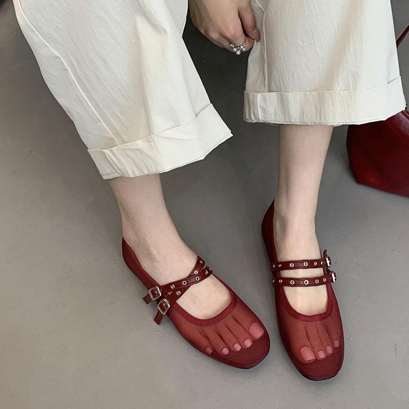 Moda 2025 Nowa Moda Pasek z Klamrą Damskie Płaskie Buty Mary Janes Damskie Płaskie Obuwie Oddychające Damskie Baleriny Buty
