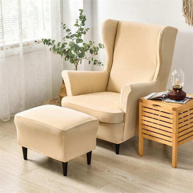 Stretch Spandex Wing Chair Cover Solid Color Armchair Covers Removable Single Sofa Covers With Seat Cushion Slipcover