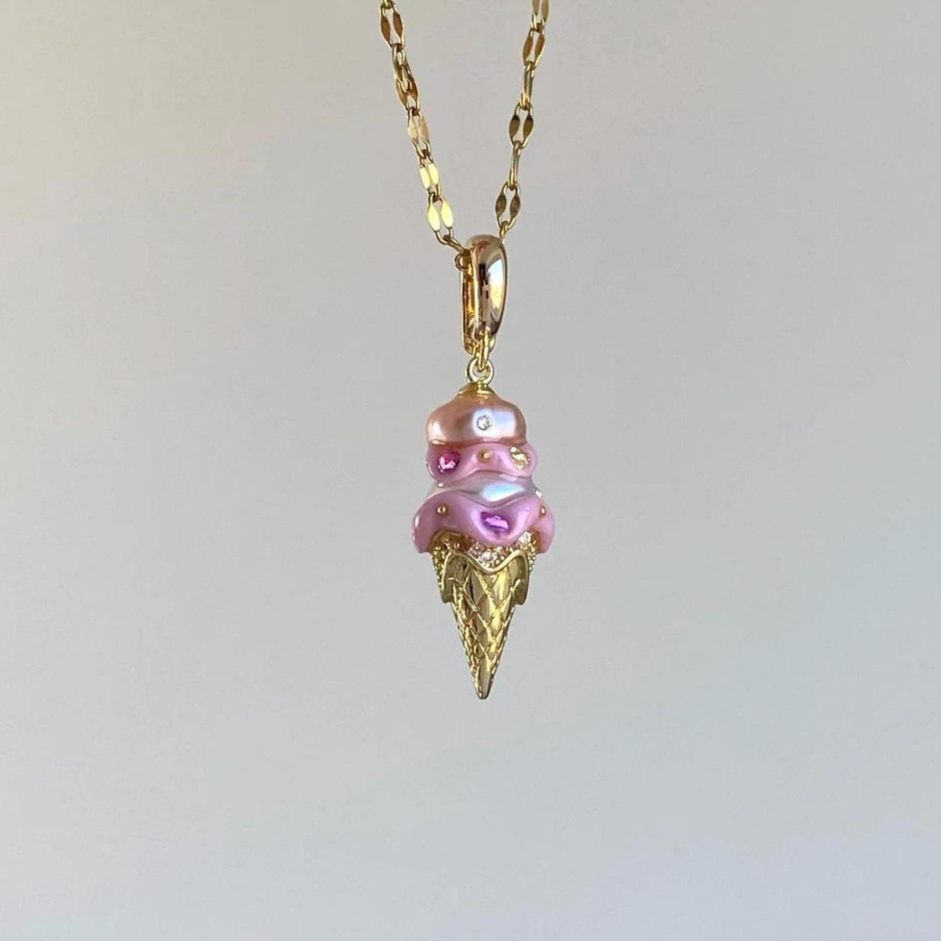 

Pearl Chain Ice Cream Cake Necklace Women S Light Luxury Niche Design Collarbone Chain Jewelry