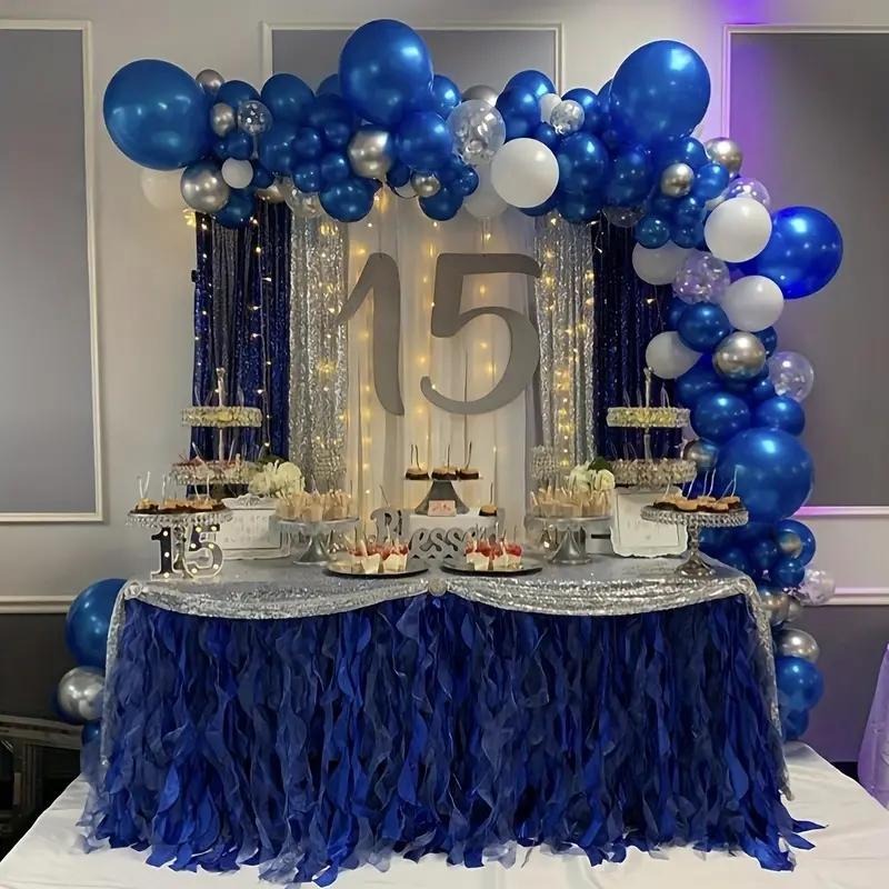 125Pcs blue, white, silver latex balloon set suitable for birthday parties, weddings, Valentine's Day party decorations