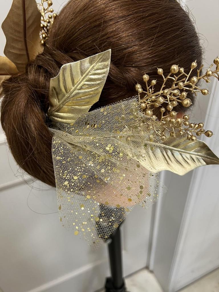 Golden Hair Ornament Set Headdress Wedding Bridal Accessory Artificial Flower Golden Hair Ornament Lulu's Lulu's-2818