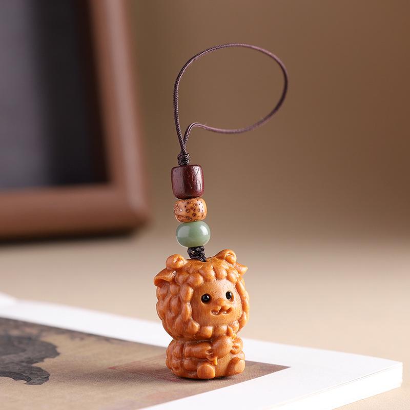 Sandalwood Zodiac Keychain Charm for Men & Women - Cute Mouse Pendant for Keys & Phones