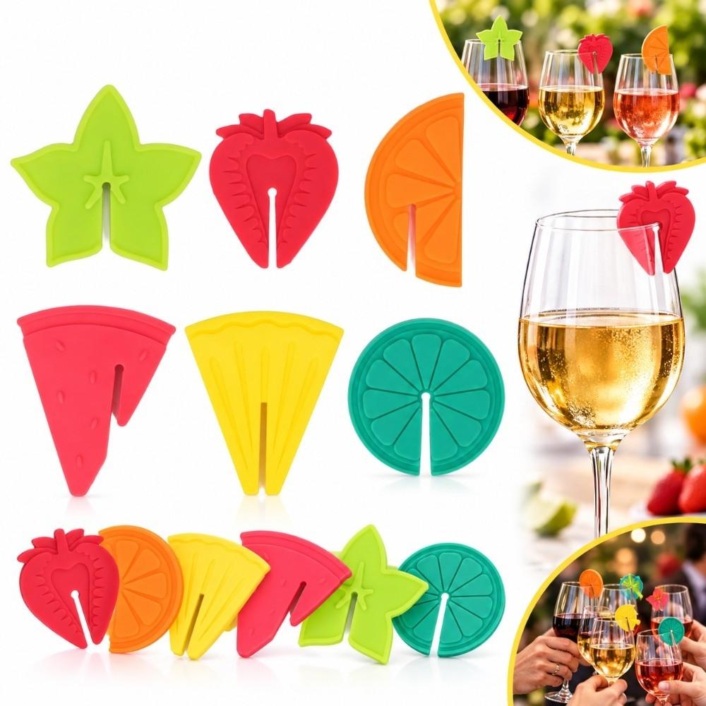 6 PCS Fruit Pattern Drink Cup Label Colorful Silicone Drink Tag Wine Glass Marker Home Kitchen