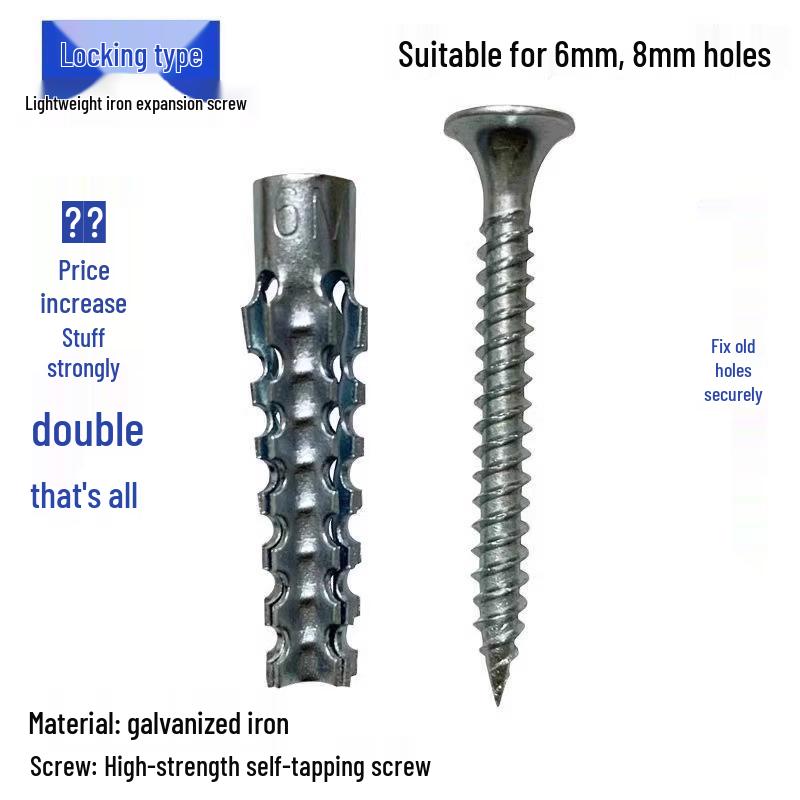 Eisen Gerändelte Metallexpansionsschrauben, 6MM & 8MM, Lockerungssichere Zementwandnägel