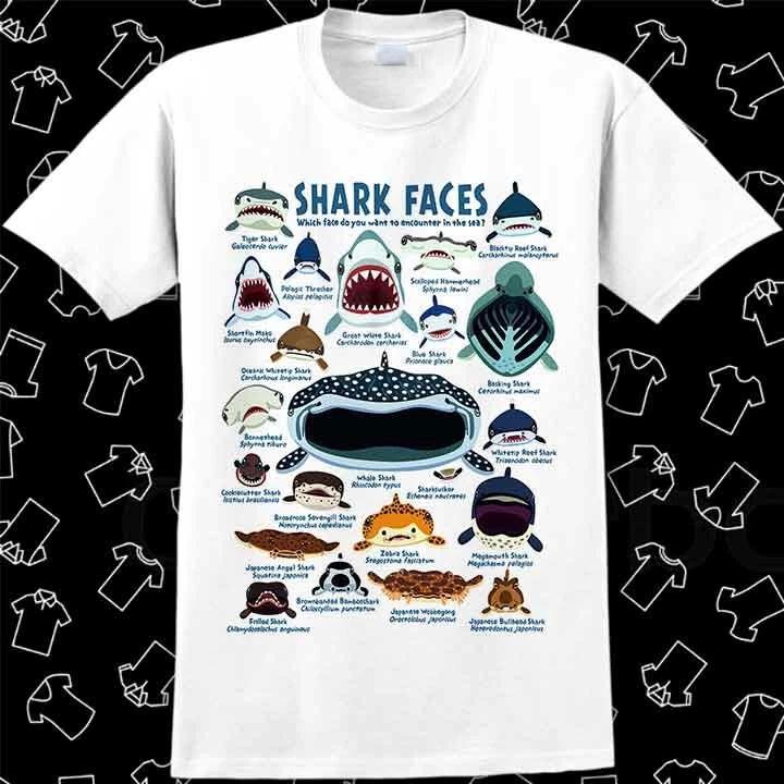 Shark Faces Marine Sea Life T Shirt Meme Gift Gamer Best Seller Top Unisex 992 L