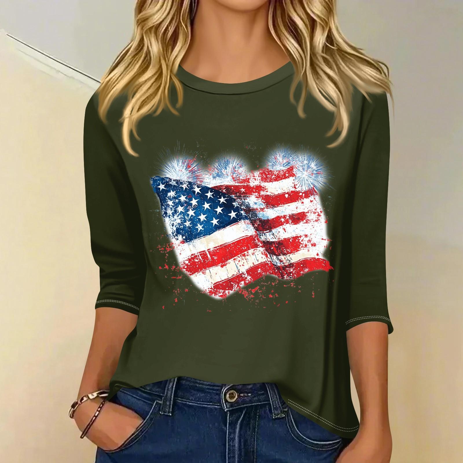 

Women s Fashion Casual 3/4 Sleeve T-Shirt Printed Round Neck Pullover Top XXL