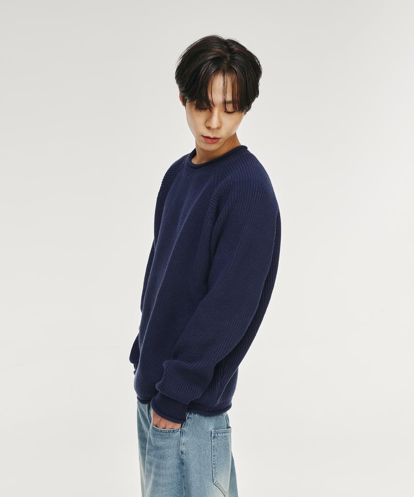SIGNATURE Raglan Rolling Crewneck Knit [Navy]