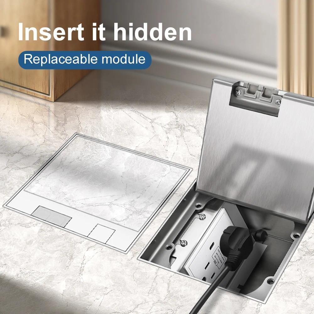 130*130mm Embedded Version Floor Socket Replaceable Module Power Socket Stainless Steel Hidden Power Adapter