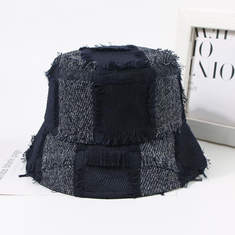 

Стиль Шляпа Универсальный Ретро Клетка Необработанный край Женские Солнцезащитные Шляпы Кепки Рыбацкая темно-синий