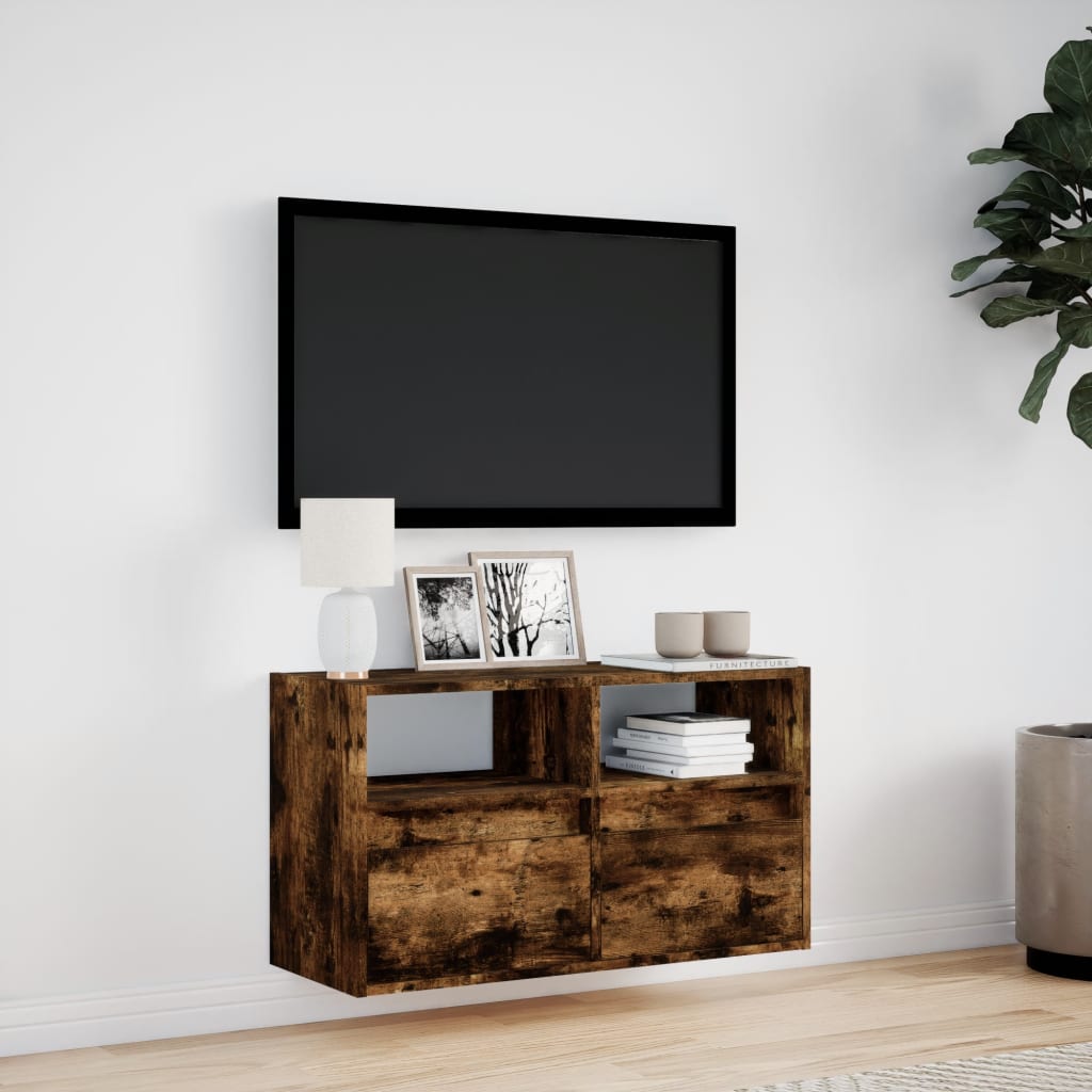 TV Wall Cabinet with LED Lighting Smoked Oak 80 x 31 x 45 cm