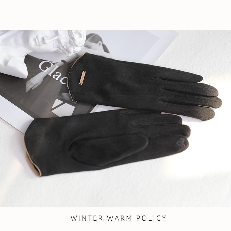 

Перчатки Winter Plus Velvet, утолщенные и теплые, из искусственной оленьей кожи для вождения, универсальные для езды на велосипеде, без пальцев, ветрозащитные, теплые и с сенсорным экраном One size